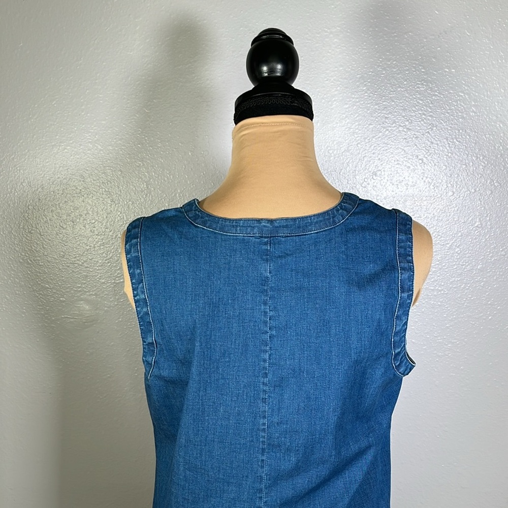 Chambray denim embroidered tassel vneck lace up shift mini dress S boho casual - Picture 9 of 12